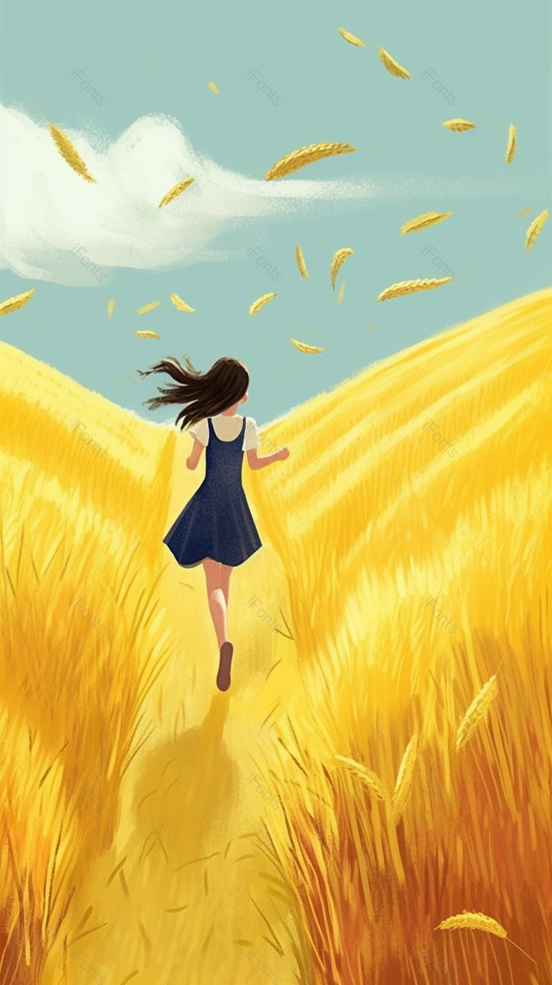奔跑在金秋麦穗麦田的小女孩背景,插画/手绘图,插画/手绘图库,插画/手绘图下载,插画/手绘